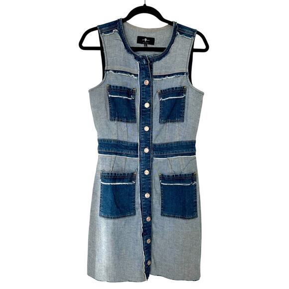 7 For All Mankind Inside Out Denim Two-Tone Dress Sz S - Picture 1 of 5